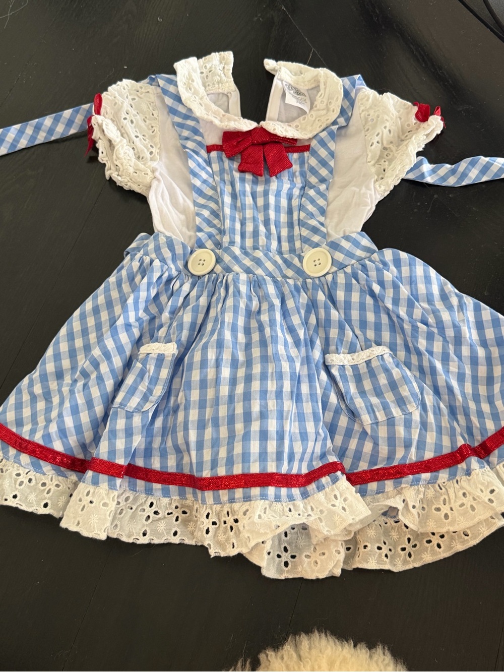 Dorothy Wizard of OZ Classic Blue Gingham Girls' Costume Dress with Red Bow